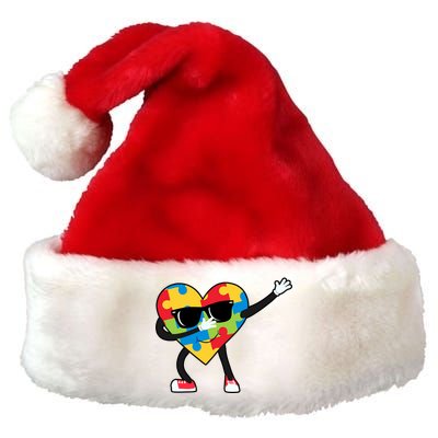 Dabbing Autism Awareness Puzzle Piece Heart Premium Christmas Santa Hat