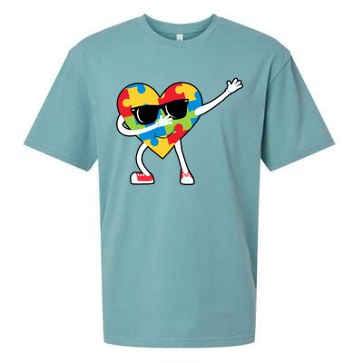 Dabbing Autism Awareness Puzzle Piece Heart Sueded Cloud Jersey T-Shirt