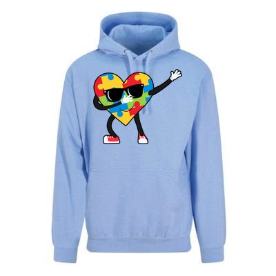 Dabbing Autism Awareness Puzzle Piece Heart Unisex Surf Hoodie