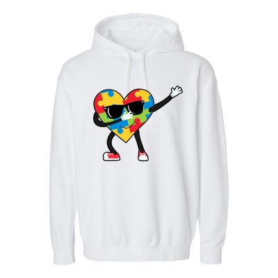 Dabbing Autism Awareness Puzzle Piece Heart Garment-Dyed Fleece Hoodie