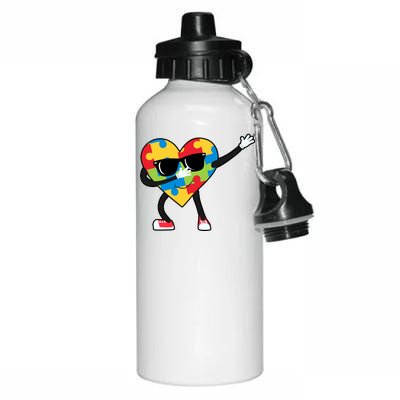 Dabbing Autism Awareness Puzzle Piece Heart Aluminum Water Bottle