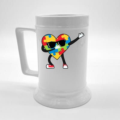 Dabbing Autism Awareness Puzzle Piece Heart Beer Stein