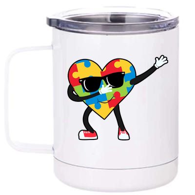 Dabbing Autism Awareness Puzzle Piece Heart 12 oz Stainless Steel Tumbler Cup