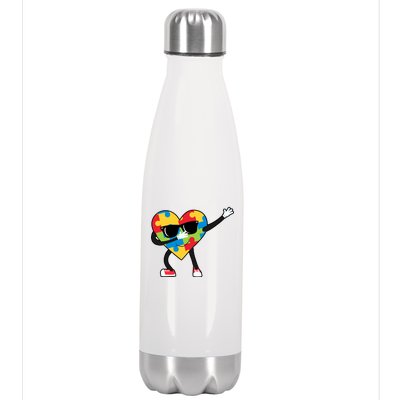 Dabbing Autism Awareness Puzzle Piece Heart Stainless Steel Insulated Water Bottle