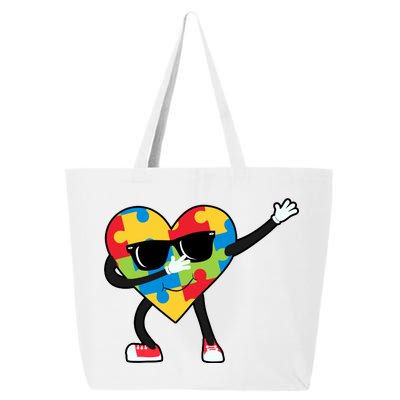 Dabbing Autism Awareness Puzzle Piece Heart 25L Jumbo Tote