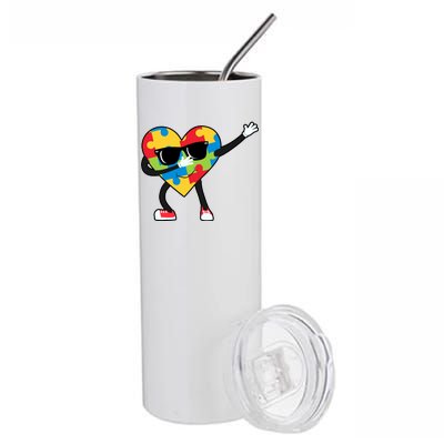 Dabbing Autism Awareness Puzzle Piece Heart Stainless Steel Tumbler