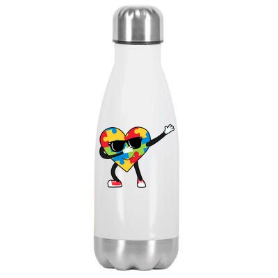 Dabbing Autism Awareness Puzzle Piece Heart Stainless Steel Insulated Water Bottle