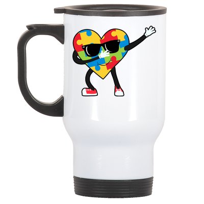 Dabbing Autism Awareness Puzzle Piece Heart Stainless Steel Travel Mug