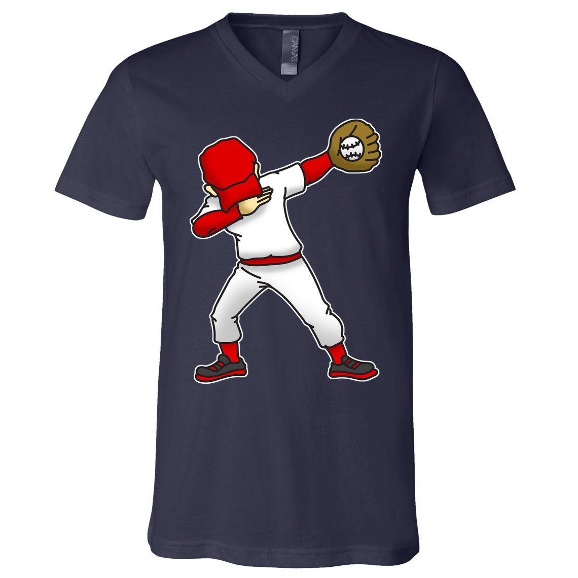 Dabbing Baseball Player V-Neck T-Shirt