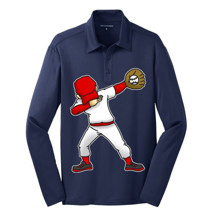 Dabbing Baseball Player Silk Touch Performance Long Sleeve Polo