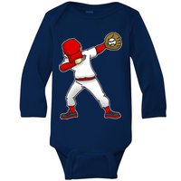 Dabbing Baseball Player Baby Long Sleeve Bodysuit