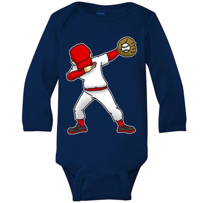 Dabbing Baseball Player Baby Long Sleeve Bodysuit