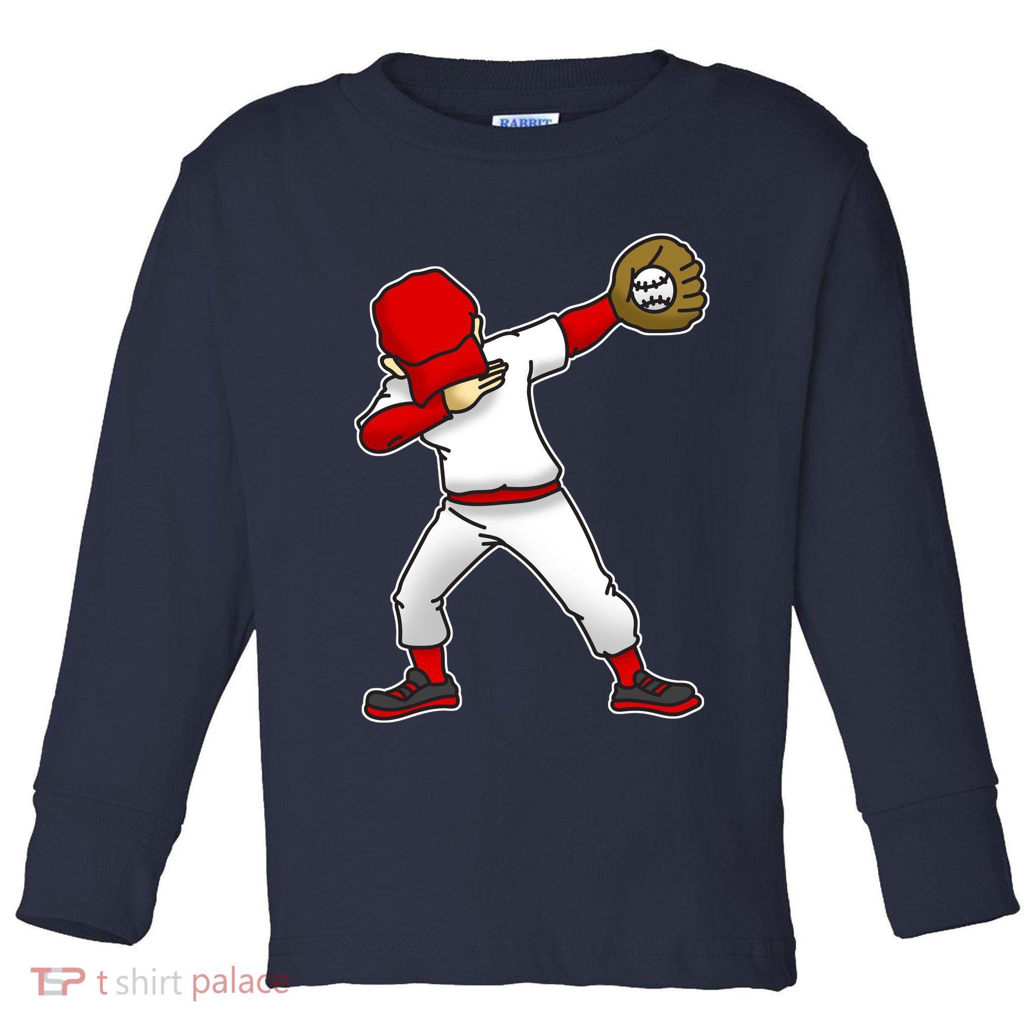 Dabbing Baseball Player Toddler Long Sleeve Shirt