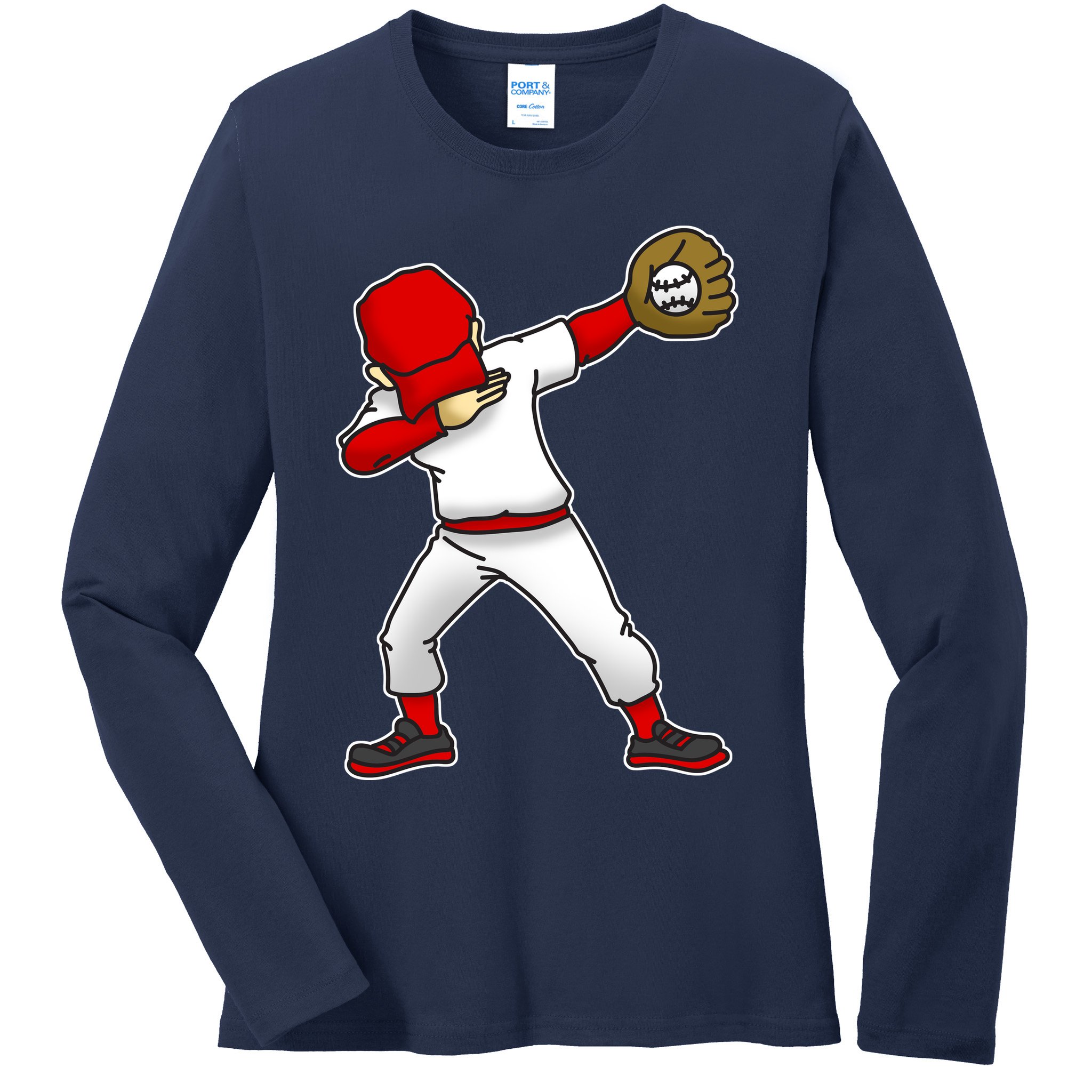 Dabbing Baseball Player Ladies Long Sleeve Shirt