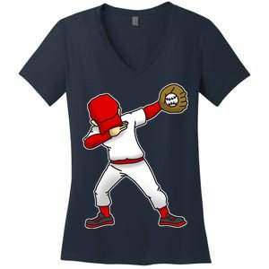 Dabbing Baseball Player Women's V-Neck T-Shirt