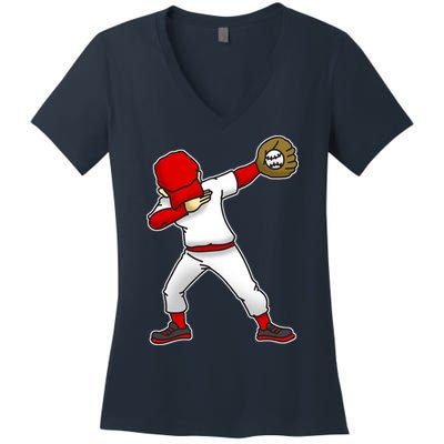 Dabbing Baseball Player Women's V-Neck T-Shirt