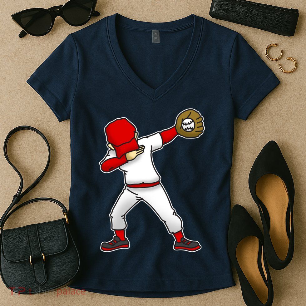 Dabbing Baseball Player Women's V-Neck T-Shirt