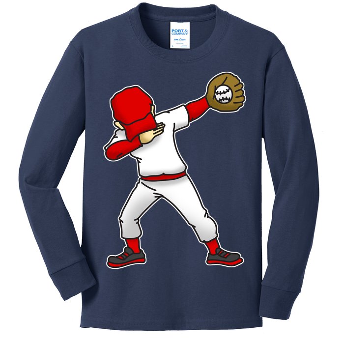 Dabbing Baseball Player Kids Long Sleeve Shirt