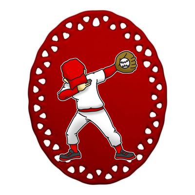 Dabbing Baseball Player Ceramic Oval Ornament