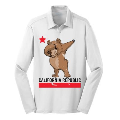 Dabbing California Republic Bear Silk Touch Performance Long Sleeve Polo