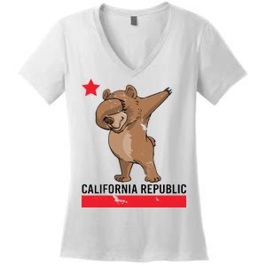 Dabbing California Republic Bear Women's V-Neck T-Shirt