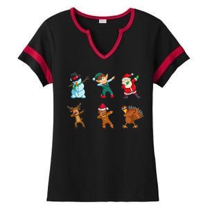 Dabbing Christmas Characters Ladies Halftime Notch Neck Tee