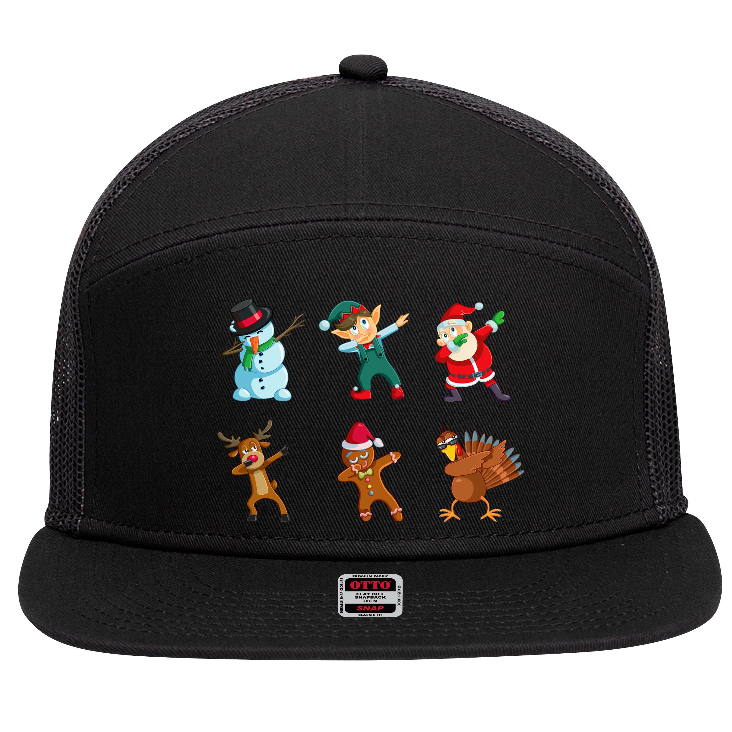 Dabbing Christmas Characters 7 Panel Mesh Trucker Snapback Hat