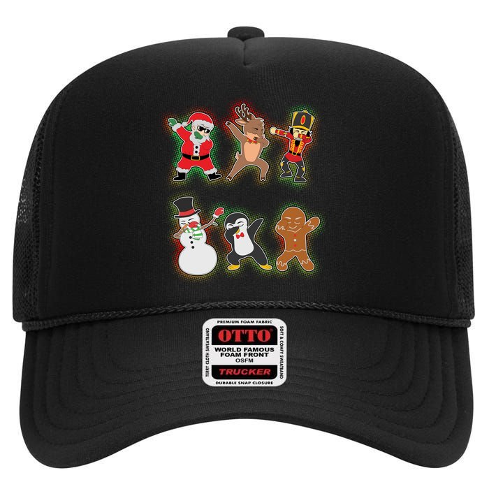 Dabbing Christmas Characters Santa Dab High Crown Mesh Back Trucker Hat