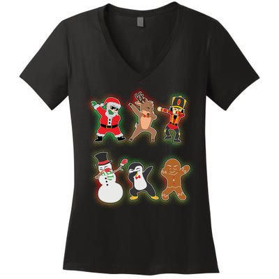 Dabbing Christmas Characters Santa Dab Women's V-Neck T-Shirt