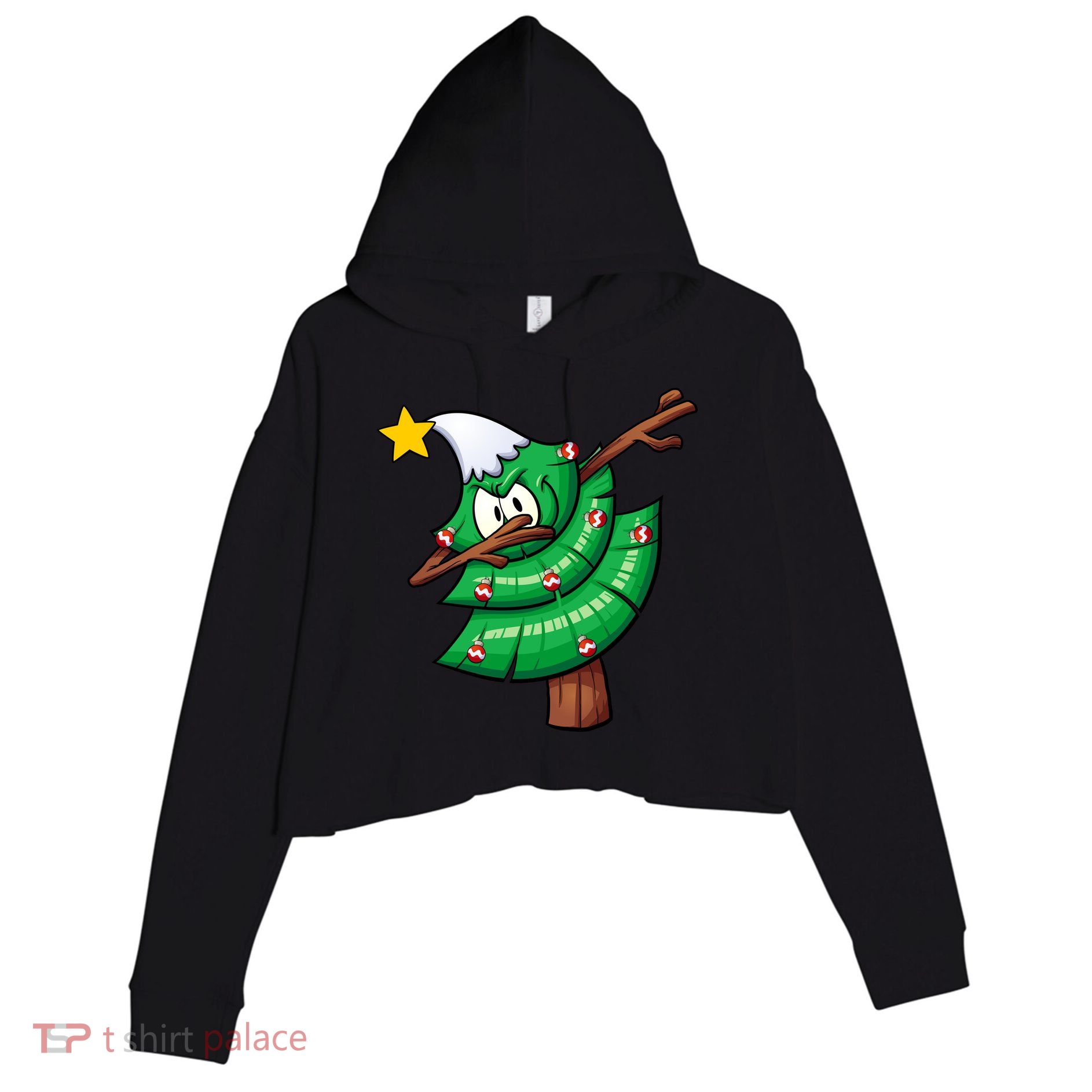 Dabbing Christmas Tree Crop Fleece Hoodie