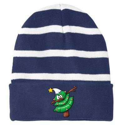 Dabbing Christmas Tree Striped Beanie with Solid Band