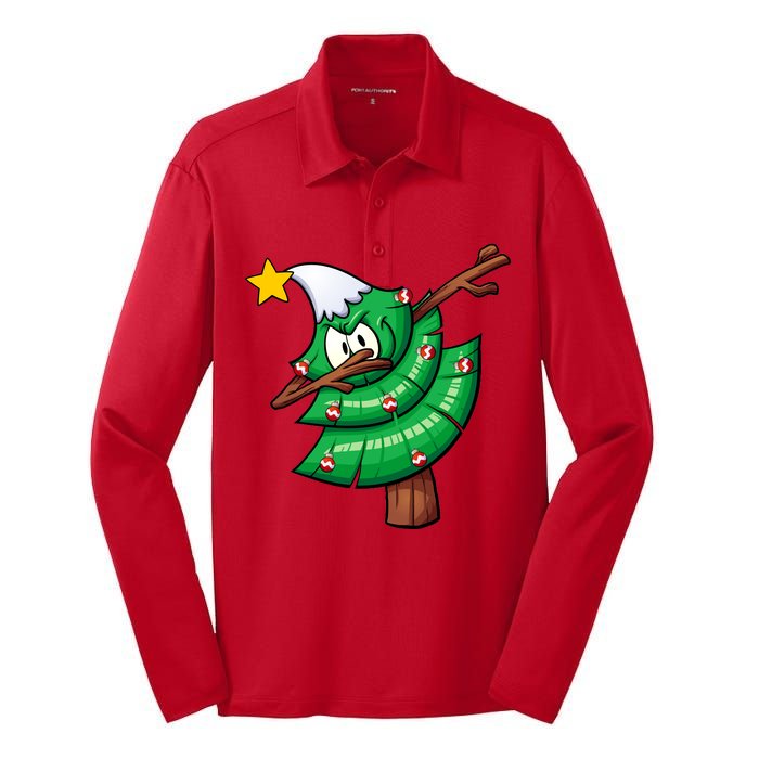 Dabbing Christmas Tree Silk Touch Performance Long Sleeve Polo