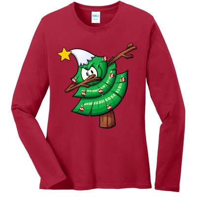 Dabbing Christmas Tree Ladies Long Sleeve Shirt