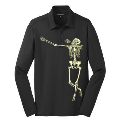 Dabbing Dab Skeleton Silk Touch Performance Long Sleeve Polo