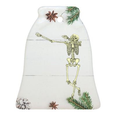 Dabbing Dab Skeleton Ceramic Bell Ornament