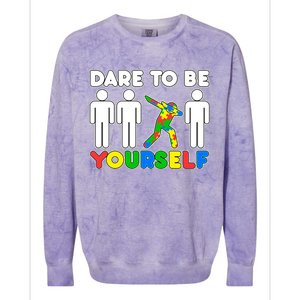 Dabbing Dare to be Yourself Autism Awareness Colorblast Crewneck Sweatshirt