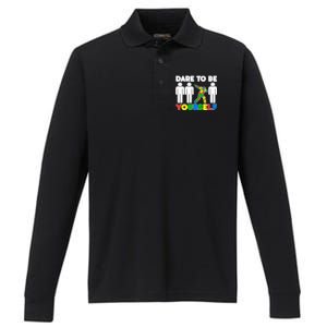 Dabbing Dare to be Yourself Autism Awareness Performance Long Sleeve Polo