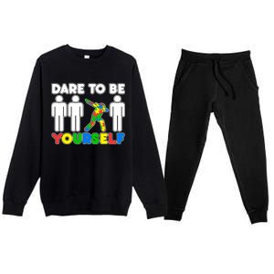 Dabbing Dare to be Yourself Autism Awareness Premium Crewneck Sweatsuit Set