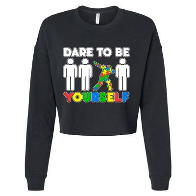 Dabbing Dare to be Yourself Autism Awareness Cropped Pullover Crew