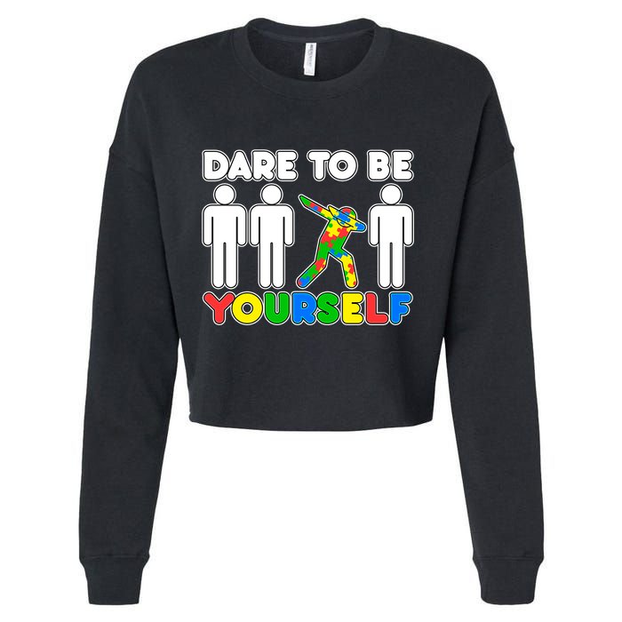 Dabbing Dare to be Yourself Autism Awareness Cropped Pullover Crew