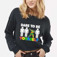 Dabbing Dare to be Yourself Autism Awareness Cropped Pullover Crew