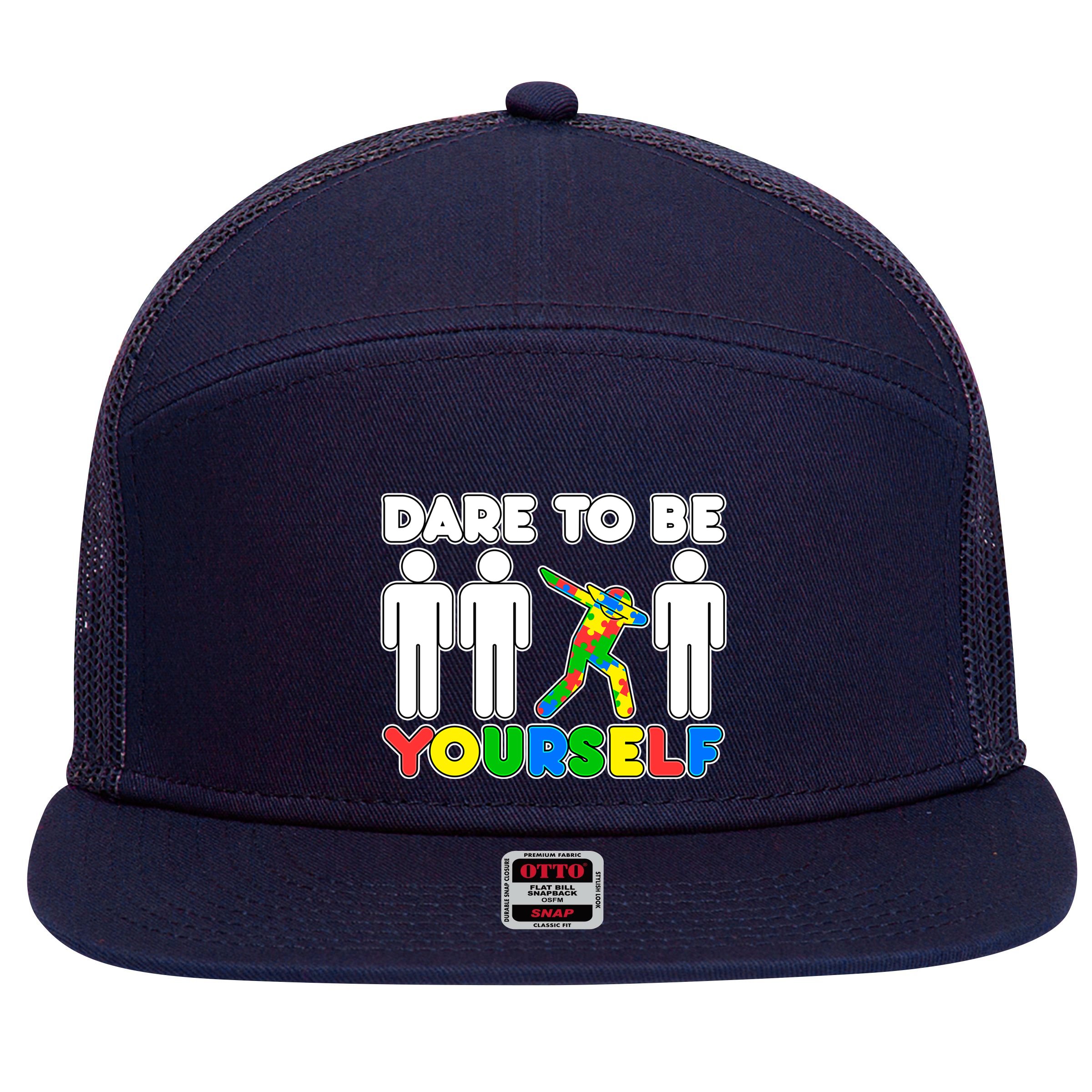 Dabbing Dare to be Yourself Autism Awareness 7 Panel Mesh Trucker Snapback Hat