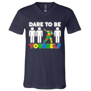 Dabbing Dare to be Yourself Autism Awareness V-Neck T-Shirt