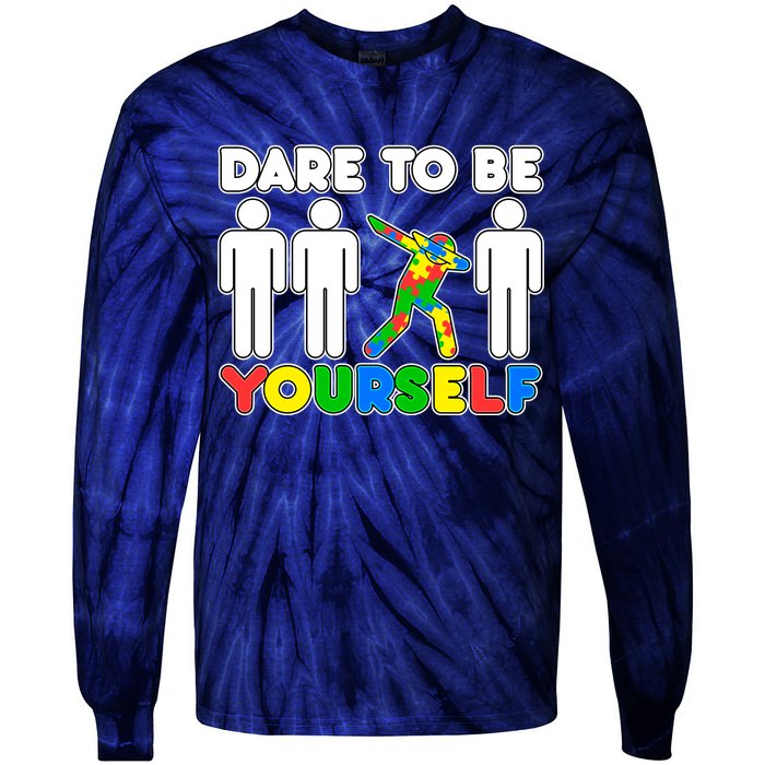 Dabbing Dare to be Yourself Autism Awareness Tie-Dye Long Sleeve Shirt