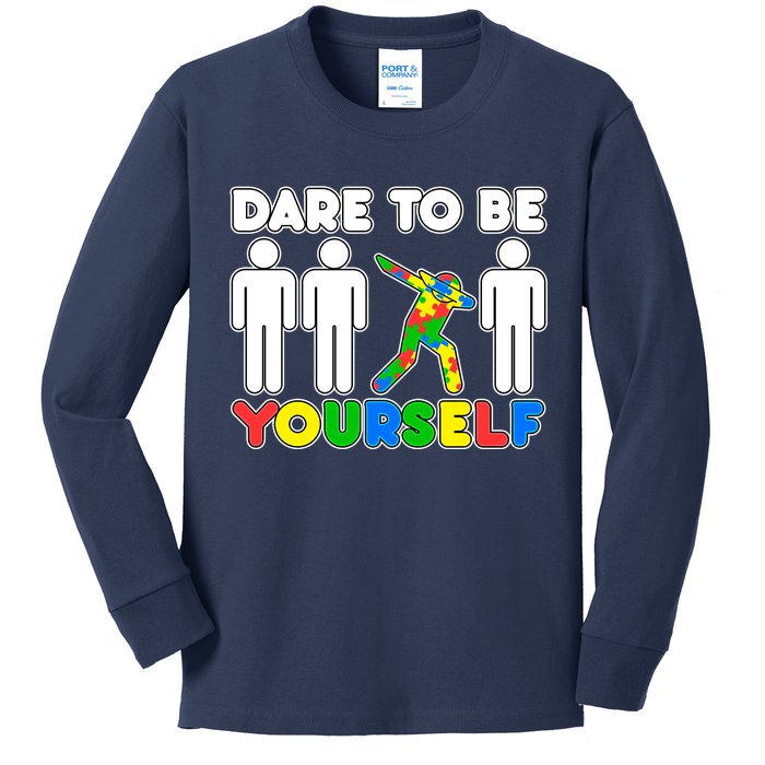 Dabbing Dare to be Yourself Autism Awareness Kids Long Sleeve Shirt