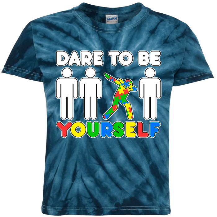 Dabbing Dare to be Yourself Autism Awareness Kids Tie-Dye T-Shirt