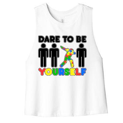 Dabbing Dare to be Yourself Autism Awareness Women's Racerback Cropped Tank