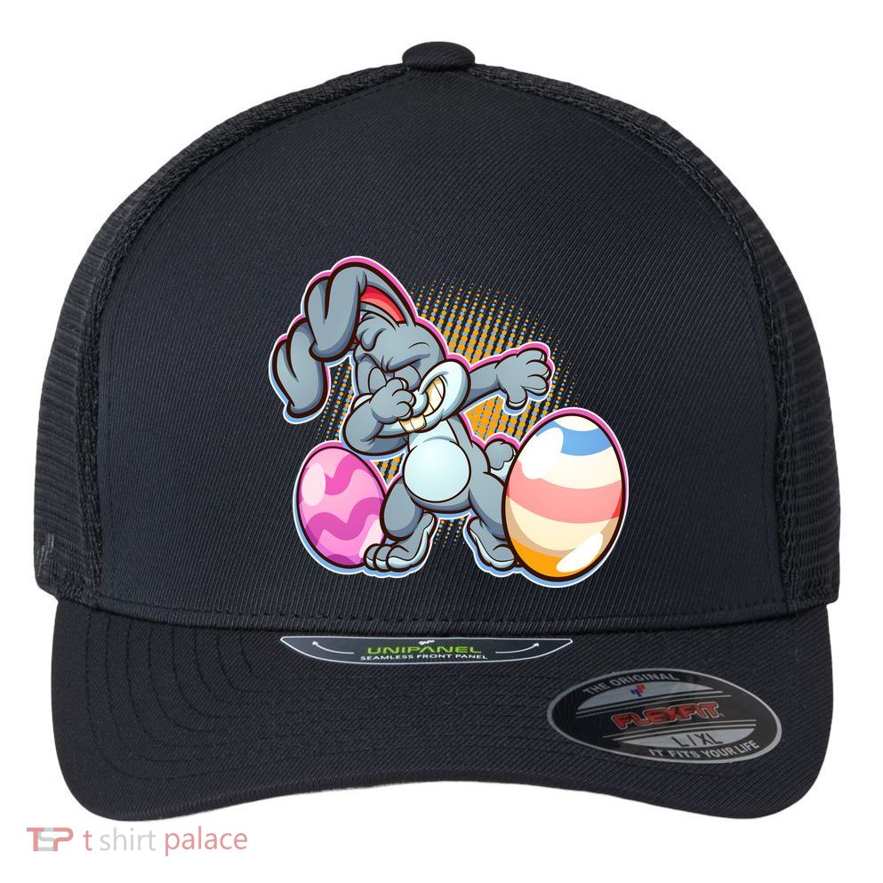 Dabbing Easter Bunny Flexfit Unipanel Trucker Cap