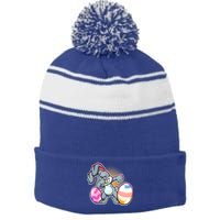 Dabbing Easter Bunny Stripe Pom Pom Beanie