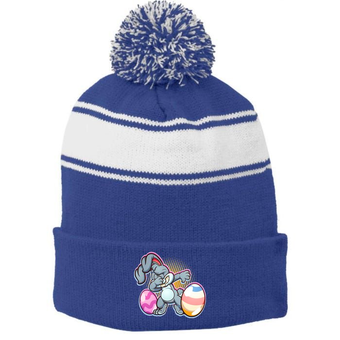 Dabbing Easter Bunny Stripe Pom Pom Beanie
